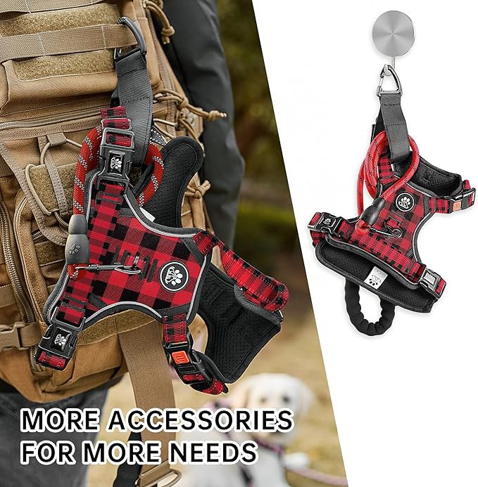 NESTROAD No Pull Dog Harness with Leash, Reflective No Choke Pet Vest Harness,Adjustable Soft Padded Dog Harness with Easy Control Handle for Large Dogs(Checkered Red,X-Large)