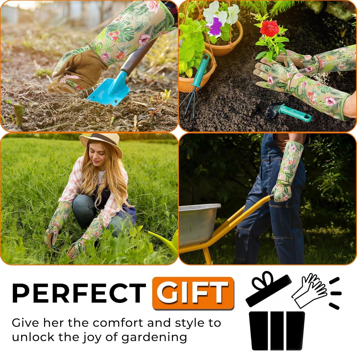 HANDLANDY Leather Gardening Gloves for Women, Thorn Proof Breathable Ladies Rose Pruning Garden Gauntlet Yard Gloves, Gift for Gardeners (Khaki, XL)