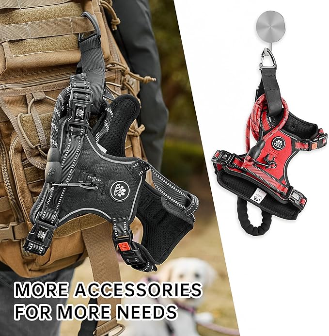 NESTROAD No Pull Dog Harness,Adjustable Oxford Dog Vest Harness with Leash,Reflective No-Choke Pet Harness with Easy Control Soft Handle for Large Dogs(Large,Red)