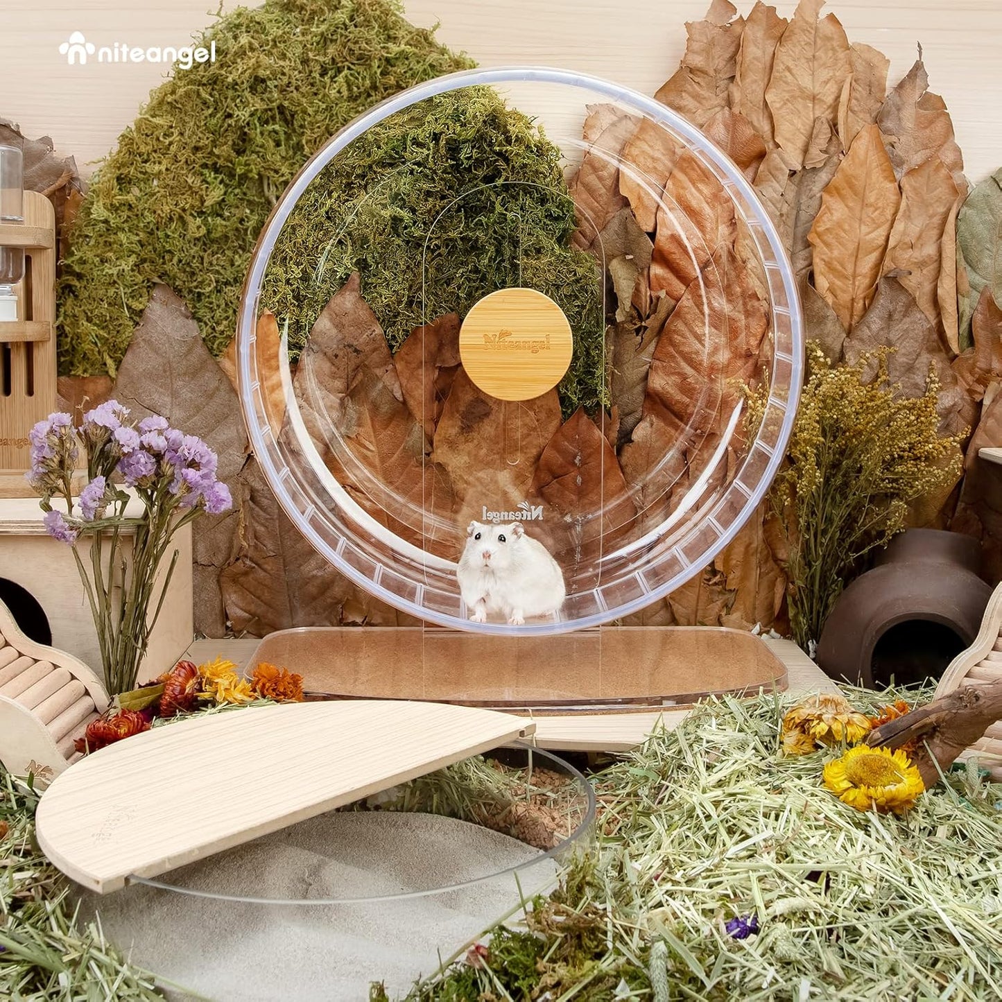 Niteangel Super-Silent Hamster Exercise Wheels - Quiet Spinner Hamster Running Wheels with Adjustable Stand for Dwarf Syrian Hamsters Gerbils Mice Or Other Small Animals