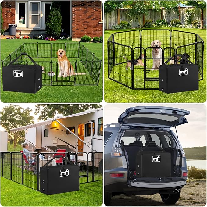 SIRUITON Dog Playpen Storage Bag Fits 24" H 8 Panels and 9 Stakes Suitable for Foldable Exercise Pet Playpen, RV Dog Fence Travel Bag,with Reinforcing Plate & Shoulder