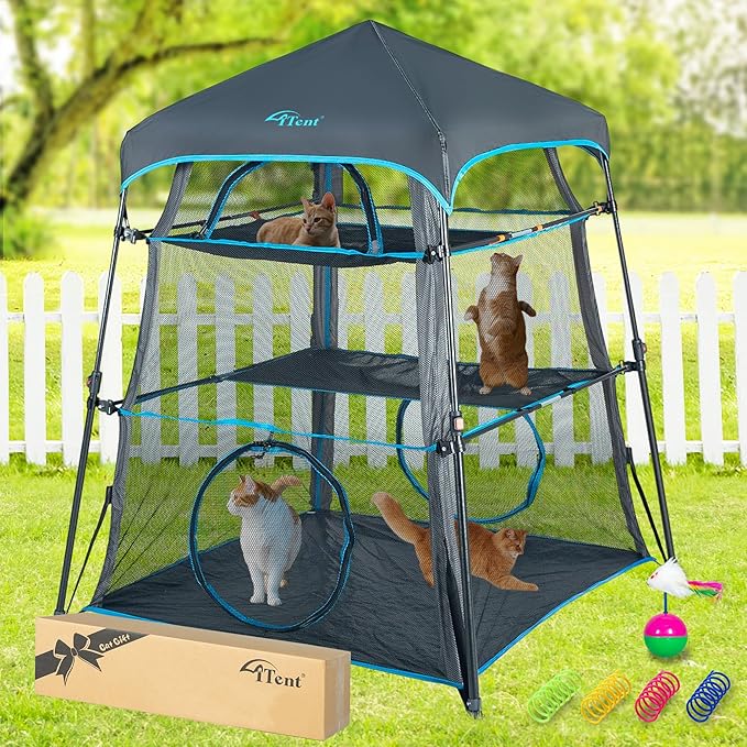 X-Large Catio Outdoor Cat Enclosure,3-Tier Spacious Outdoor Cat Tent for Indoors and Outdoors,Portable and Foldable Kitty Enclosure,Two Doors Design can Assemble More Shapes (Patented)