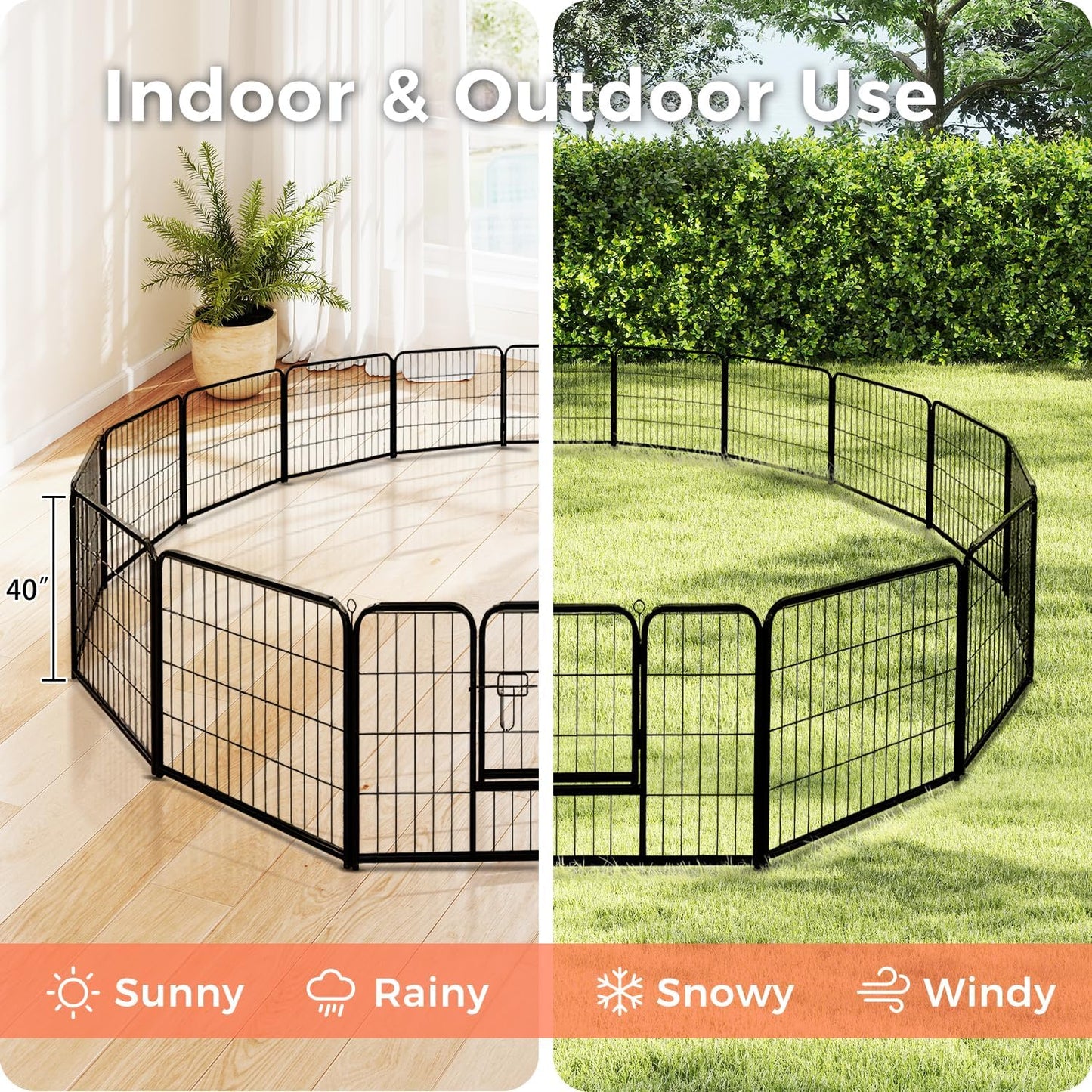 40 Inch Dog Playpen - 16 Panels Metal Pet Exercise Pen for Medium-Large Dogs, Indoor/Outdoor Dog Fence for Yard, Garden, Camping & RV Travel