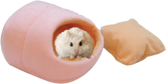 Rat Hamster House Bed Winter Warm Small Pet Squirrel Hedgehog Chinchilla Rabbit Guinea Pig Bed House Cage Nest Hamster Accessories (Pink,Large)