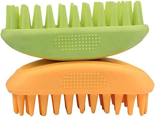 Dog Cat Pet Grooming Brush - Silicone Massage Brush for Deshedding and Bathing, Anti-Slip Rubber Shampoo Brush for Long & Short Hair Dogs and Cats (Orange)