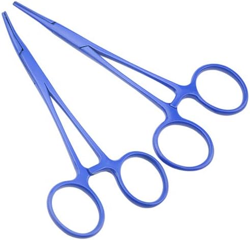 LILYS PET Pet Stainless Steel Hemostat Hemostatic Forcep,Pet Ear Hair Pull Forcep (Bend Head+Straight Head(Blue), 12cm)
