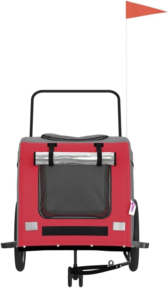 Tidyard Pet Bike Trailer Red and Gray Oxford Fabric and Iron Pet Bicycle Carrier, Animal Bike Stroller for Cat, Puppy, Dog, Outdoor, Travel Style A