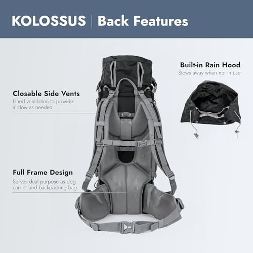 K9 Sport Sack Kolossus - XXL, Black - The Big Dog Backpack - Ideal for Dogs 26-29” Long - Fully Adjustable Pet Carrier - Doubles as a Professional-Grade 60L Hiking Pack