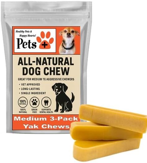 Pets Plus Himalayan Yak Chews for Dogs – 6 Inch, Medium Size, 8oz, 3-Pack – Long-Lasting Natural Dog Chews, Grain-Free, Odorless, High Protein Treats