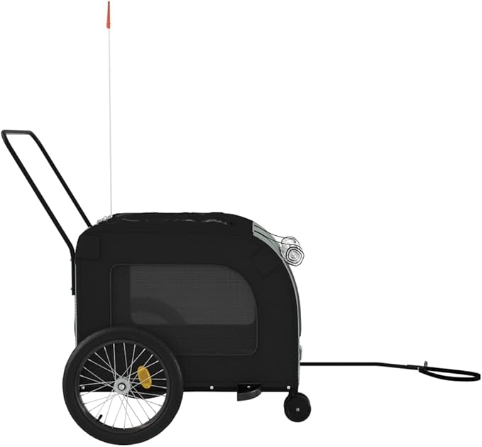 Tidyard Pet Bike Trailer Black and Gray Oxford Fabric and Iron Pet Bicycle Carrier, Animal Bike Stroller for Cat, Puppy, Dog, Outdoor, Travel