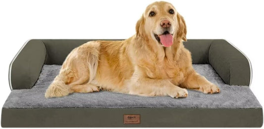 Large Dog Bed Orthopedic Washable - Beds Bolster Pet - XL Large Big Dogs - Memory Foam - Couch Sofa Bed- Waterproof with Removable Cover - Dark Green Dog Bed