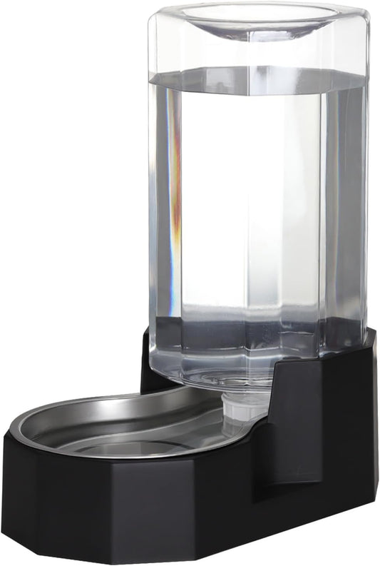 Sfozstra Large Dog Water Dispenser: 8L Automatic Black Water Feeder with Stainless Steel Bowl - Without Filter - Gravity Design for Multiple Pets Indoor/Outdoor