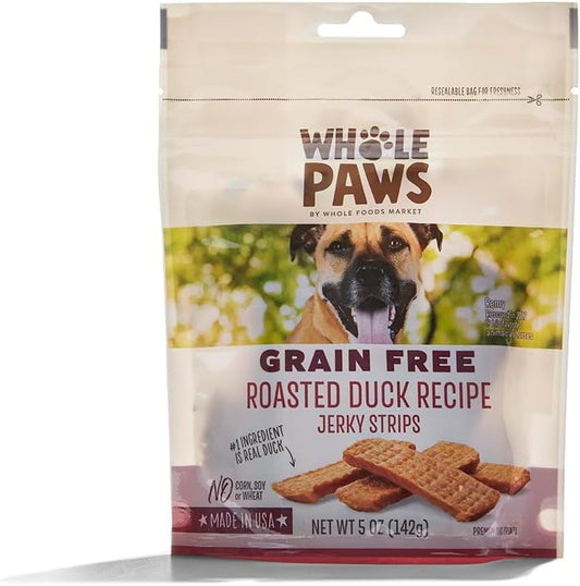 Whole Paws, Grain-Free Jerky Dog Treats, Roasted Duck Recipe, 5 Ounce