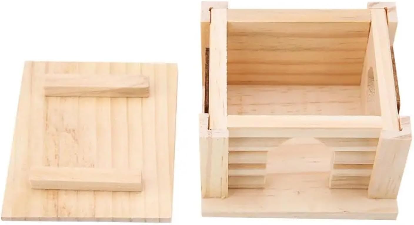 Hamster Cages Natural Wooden Hamster House Flat Top Cabin Hamster