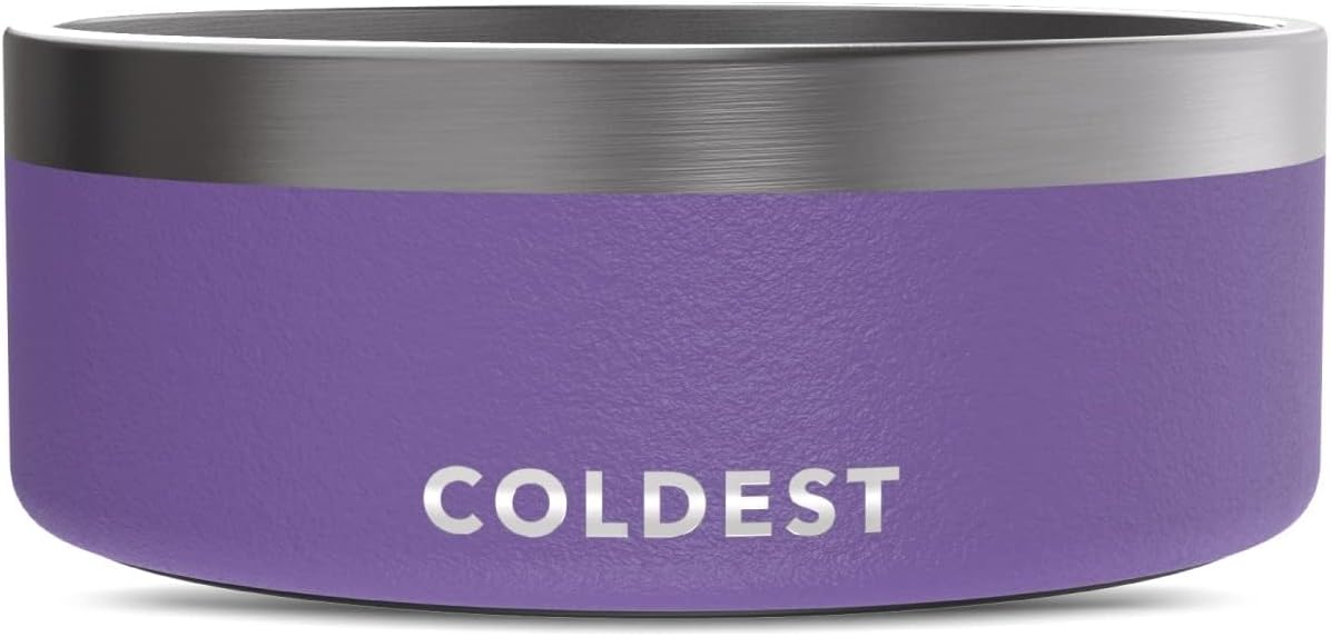 Coldest Dog Bowl - Anti Rust Metal, Non Slip, 3 Layers Insulated Stainless Steel Dog Bowls - Spill Proof & Heavy Duty - Water Bowl for Dogs, Cats & Pets, Dish Washer Safe (64 oz, Galaxy Purple)