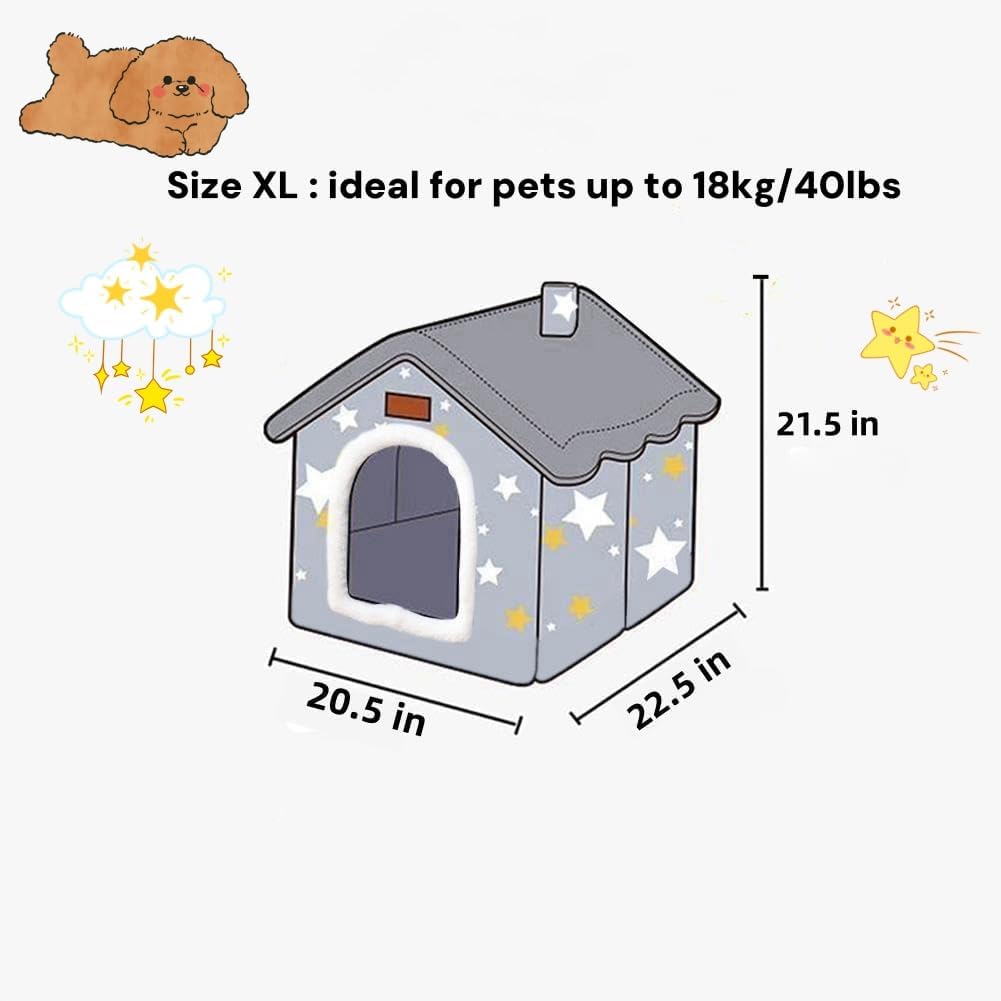 Scnbom Dog House Indoor Puppy Cave Cat Nest Kennel Pet Bed Portable Memory Sponge Foldable Houses with Cushion (Grey, XL:Size fits 18kg/40lbs (Pets))