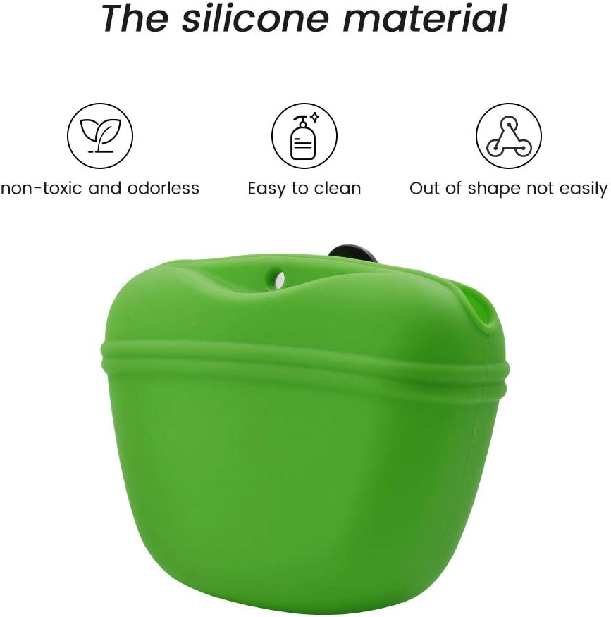 AUDWUD - Silicone Dog Treat Pouch - Clip on Portable Training Container - Convenient Magnetic Buckle Closing and Waist Clip - No BPA