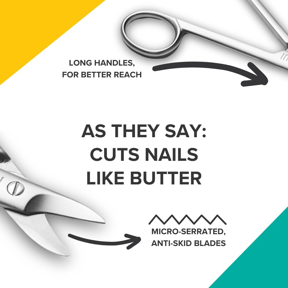 Rui Smiths Pro Precision Toenail Scissors | Stainless Steel Pedicure Trimmer Cutter with Micro-Serrated, Anti-Skid Cutting Edges and Long Handles For Hard Nails | Made in Solingen, Germany