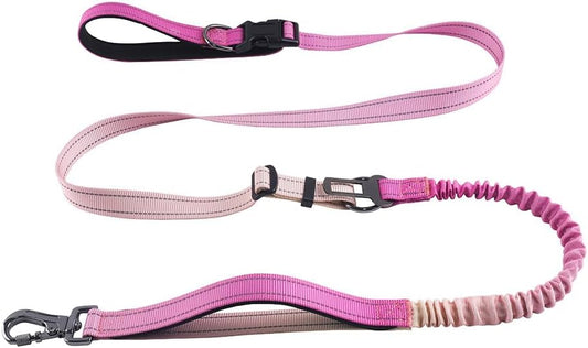 Hands Free Dog Leash for Large Medium Dogs Heavy Duty Bungee Reflective Adjustable Waist Leashes for Walking Running with Car Buckle 4-6FT (Rose)