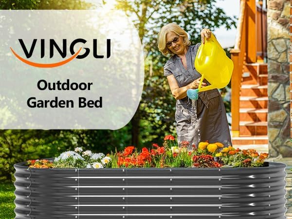 VINGLI Galvanized Raised Garden Beds Outdoor, 6x3x2 Ft, 8x4x2 Ft Lager Metal Planter Raised Beds for Planting Vegetables Flowers Herb (8 * 4 * 2（Oval）)