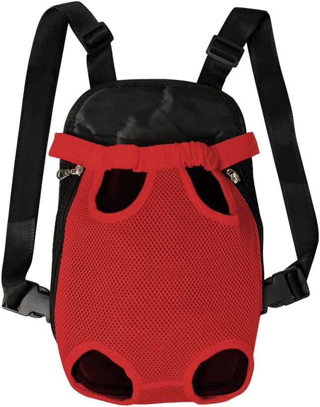 FEimaX Dog Carrier Backpack Pet Legs Out Front Cat Travel Bag, Adjustable Puppy Backpacks Carriers Hands-Free for Small Medium Dogs Cats Hiking Traveling Camping Daily Walking (Medium, Red)
