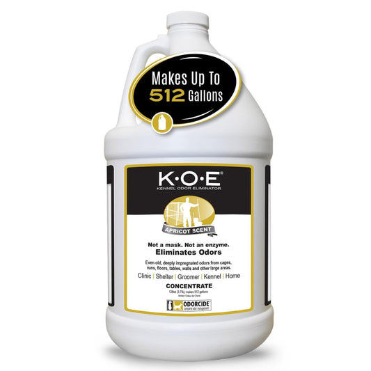 Odorcide K.O.E. Apricot Odor Eliminator Concentrate for Strong Odor for Cages, Runs & More – Home & Kennel w/Safe, Non-Enzymatic Formula - 128 oz