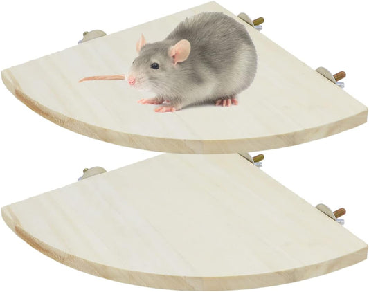 Wontee Bird Perch Stand 2 Pack Wooden Platform Corner Ledge for Budgies Cockatiels Conures African Greys Rats Gerbils Chinchillas Squirrels (L (7.9"x7.9")