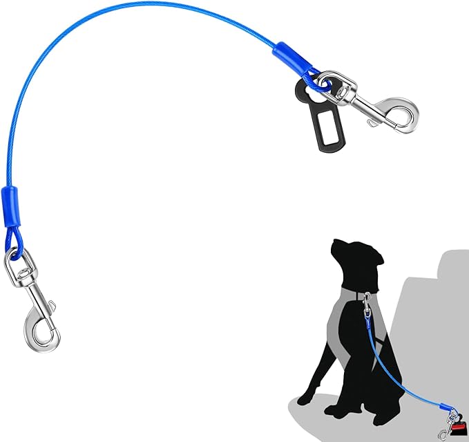 Petbobi Dog Seat Belt for Car - Chew Proof Durable Dog Seatbelt Tether for Small Medium Large Pets - Metal Vehicle Harness Restraint with Double Clips and Latch - Car Leash for Safety Travel