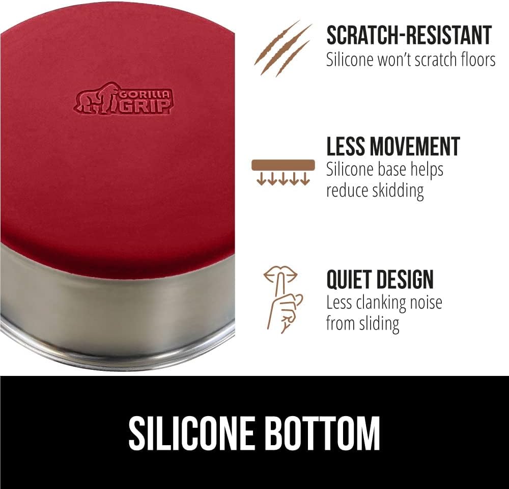 GORILLA GRIP Set of 2 Dog Bowls, Holds 6 Cups (48 fl oz), Heavy Duty Metal Food and Water Bowl for Feeding Dogs and Cats, Dishwasher Safe, Rust Resistant Stainless Steel, BPA Free Rubber Base, Red