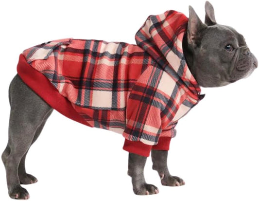 Spark Paws Dog Hoodie – Premium Dog Sweater for Small, Medium, and Large Dogs | Warm Outfits for French Bulldogs, Pitbull, Puppy, Winter Jacket Alternative - Red Plaid, XL