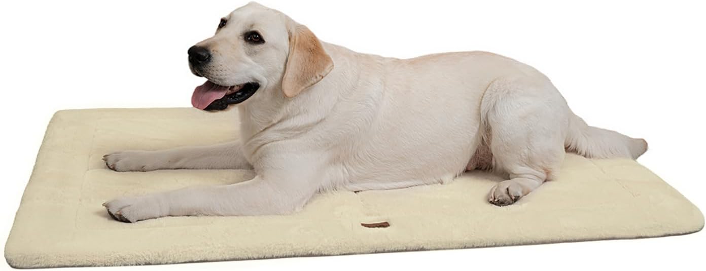 Made4Pets Dog Crate Pad Bed for Extra Large Dogs, Washable & Reversible, Anti-Slip Kennel Mat for Cozy Sleeping, Soft Fluffy Dog Bed for Indoor & Outdoor Use, 48"x30", Beige