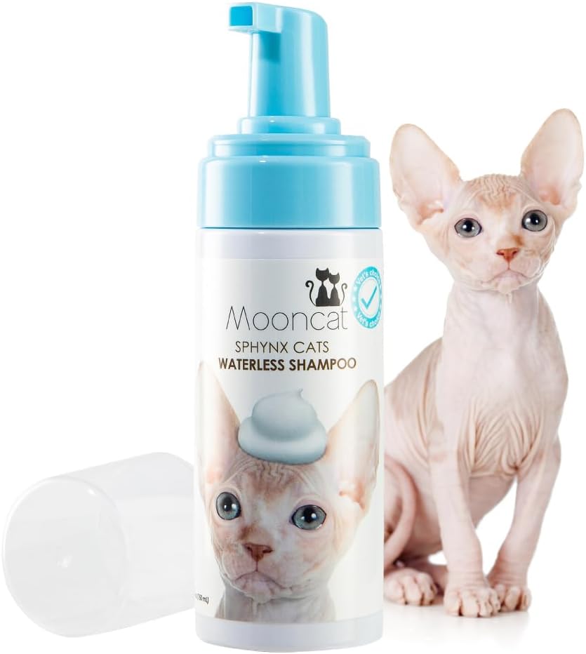 Mooncat Sphynx Cat Waterless Shampoo, Vet Approved No-Rinse Foam for Oily, Sensitive Skin & Wrinkles - Gentle, Hypoallergenic Formula for Hairless Cats, Deep Cleans & Moisturizes