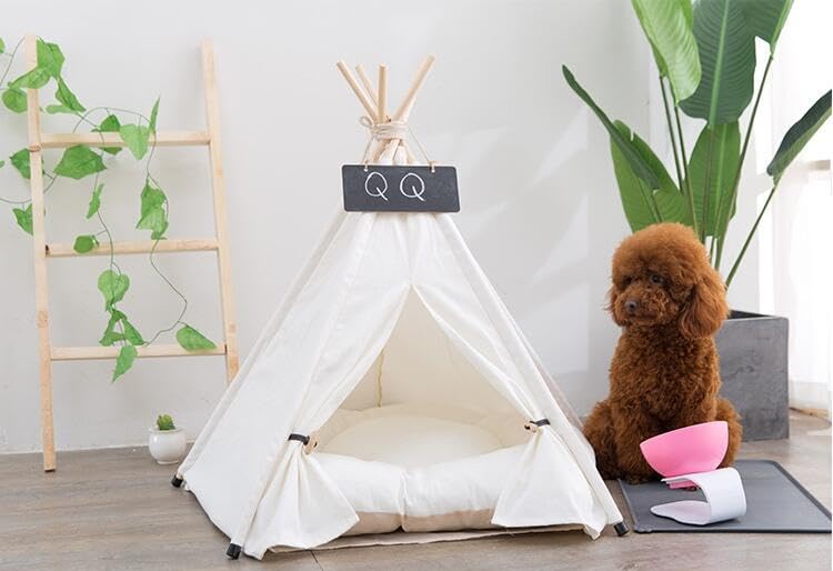 Pet Teepee Dog & Puppy Cat Tents Tipi Bed Portable Houses with Thick Cushion for Pets Up to 20lbs