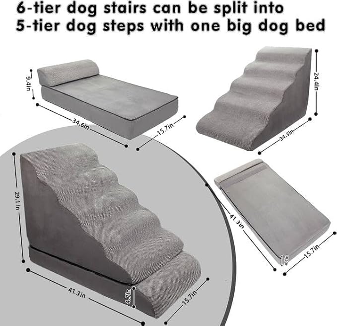Dog Stairs & Steps for High Beds 30 Inches Tall, LitaiL 6 Steps Pet Stairs/Steps for Beds 24-30inch High for Small Large Dogs, Non-Slip Dog Ramps/Ladder for Old Dogs/Cats