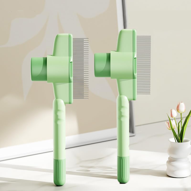 Cat Comb Dog Comb Pet Hair Removal Tool Flea for Cats and Dog Lice Cat Brush with Release Button Self-Cleaning with Long & Short Stainless Steel Metal Teeth for Shedding