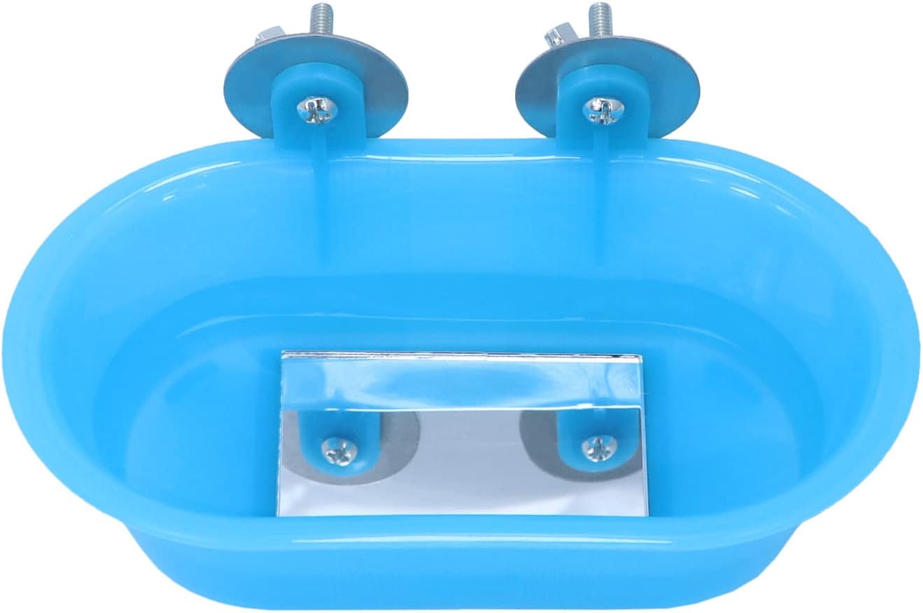 Wontee Bird Bath with Mirror Toy Fixable Parrot Bathroom Tub for Small Brids Parrot Canary Budgies Parakeets
