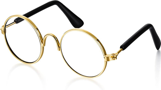 Dog Sunglasses Retro Pet Glasses Doll Glasses Classic Round Dog Glasses Metal Cat Puppy Eye Wear Hippie Costumes for Cats and Dogs, Photos Props Cosplay Party Costume (Gold,No Lens Style)