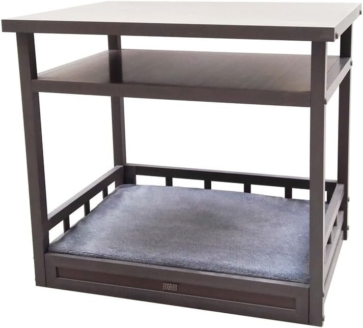 New Age Pet ECOFLEX Dog Bed Nightstand with Memory Foam Cushion - Durable, Non-Toxic Wood Plastic Composite, Easy Clean Removable Cover, Multi-Purpose Space Saver for Small Spaces, Espresso Black