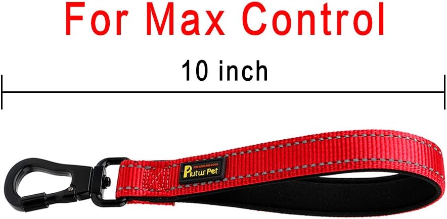 PLUTUS PET 10” Short Dog Leash, Reflective Nylon Padded Handle, Strong Traffic Leash with Carabiner Clip, Perfect for Large or Medium Dogs（10”，Red