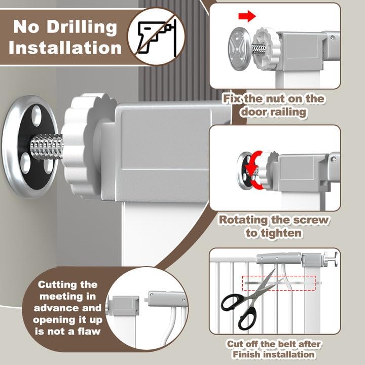 41" Extra Tall and Wide Baby Gate, 74.2-76.7'' Wide Pet Cat Gate for Doorway, Extra Wide Pressure Mounted Child Door with Expansion Kit, Metal Safe Gate, Tall Dog Gate, White