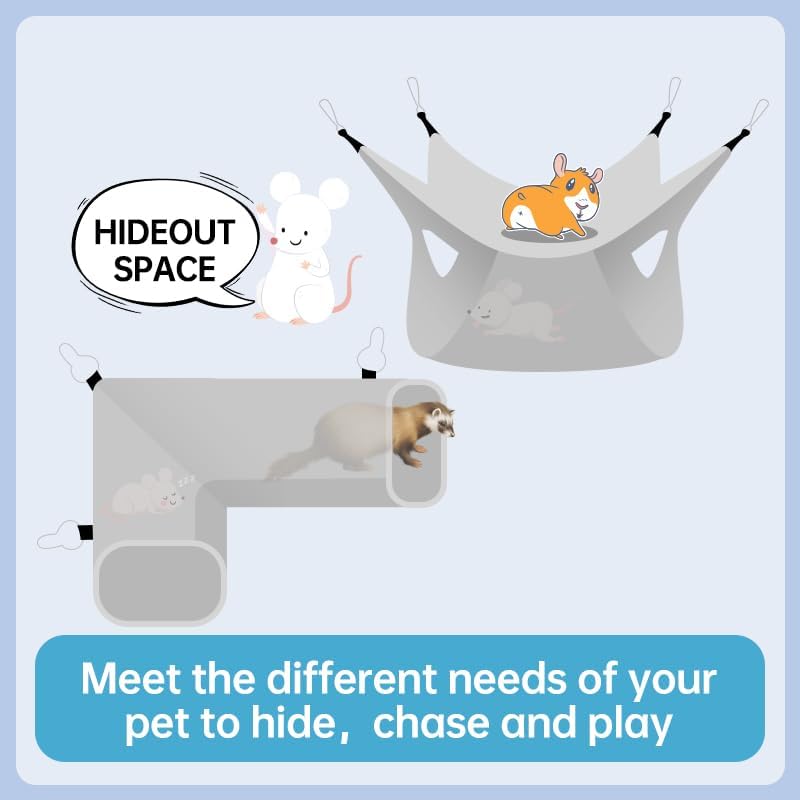 Large Caliber Guinea Pig & Rat Tunnel Hideout & Hammock, Corner Hideout Toy for Guinea Pig, Ferret, Hedgehog & Piggy to Hide and Shuttle (3. Hammock&Tunnel-Watermelon)