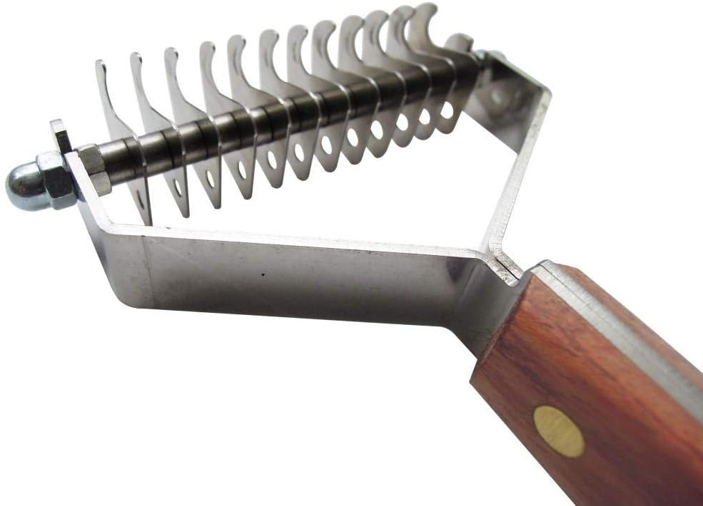 Mars Coat King Double Wide Dematting Undercoat Grooming Rake Stripper Tool for Dogs and Cats, Stainless Steel with Wooden Handle for Thick Coats, 12-Blade Stripper for Groomers, Pet Owners