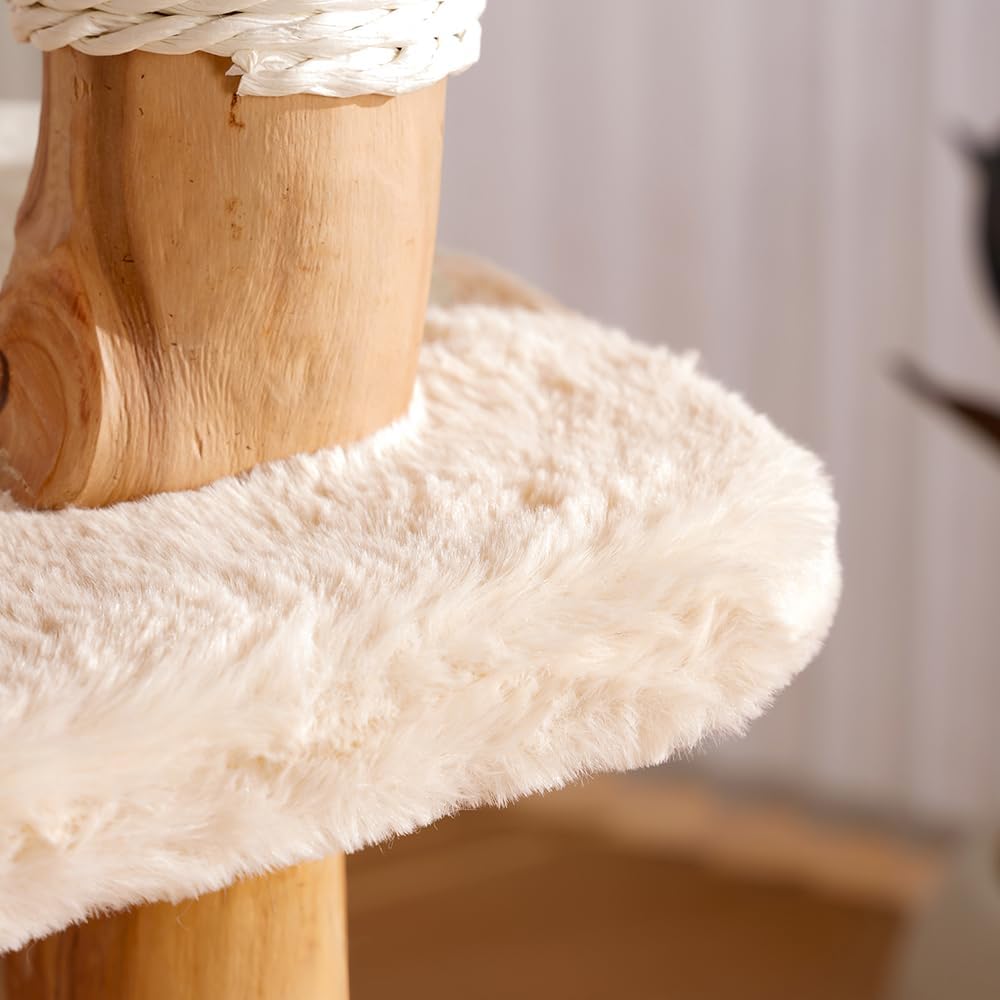 Unique Cat Tree for Indoor Cats,46‘’ Luxury Multifunctional Cat Tower with Natural Wood Scratching Post,Fur Cat Hammock and Viewing Platform,Funny Toy,Comfortable Cat Condo with Stable Cat Base