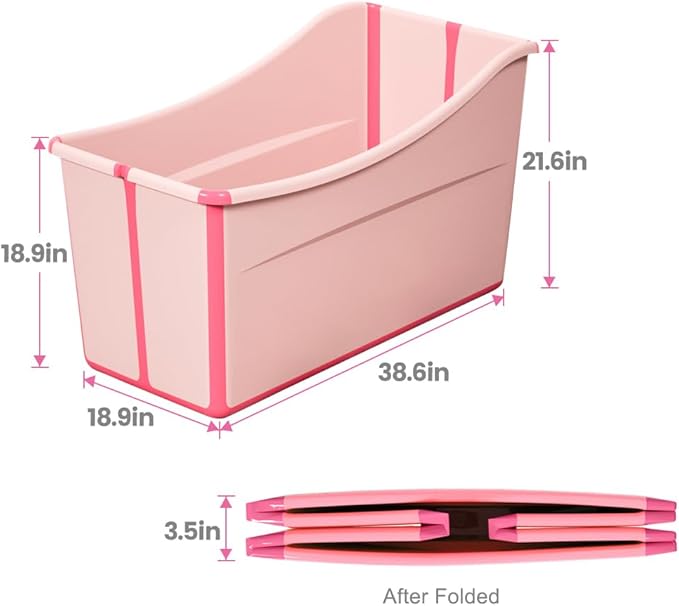 Portable Dog Bathtub for Large Dogs - 48.4Gal Foldable Pet Wash Station with Drain Plug, Insulated & Non-Slip Design for Indoor/Outdoor Bathing, Grooming, Camping（Pink）