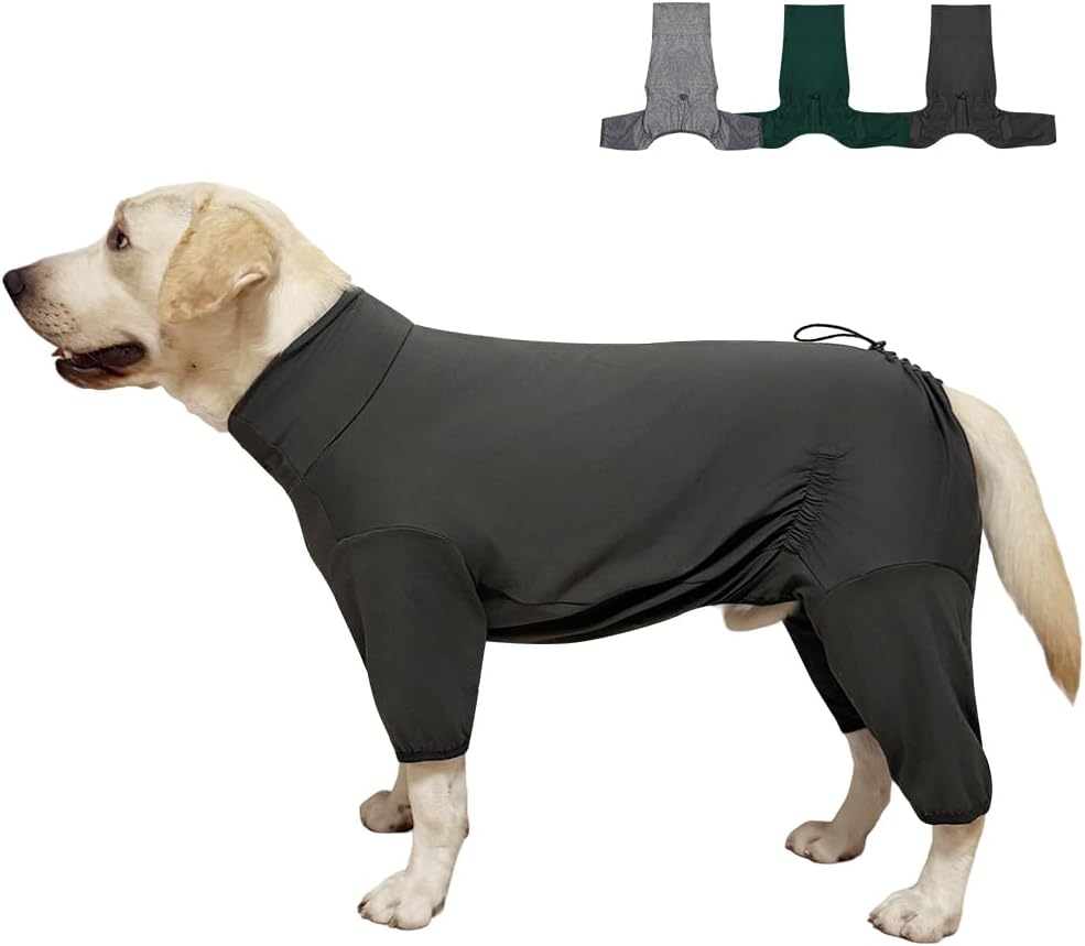 Dog Pyjamas PJS Sweater Clothes and Home Clothing Suitable for Medium to Large Breeds of Dogs, Dog Neutering Suits, Extra-Large Stretch Fabric, Four-Legged Clothes (Thin Dark Gray, 2XL)