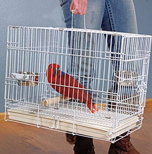 Large Portable Durable Metal Travel or Veterinary Easy Collapsable Parrot Bird Carrier Beaks Proof Carrier Cage Easy Clean Pull Out Tray Stainless Steel Feeder Bowls Natural Wooden Perch