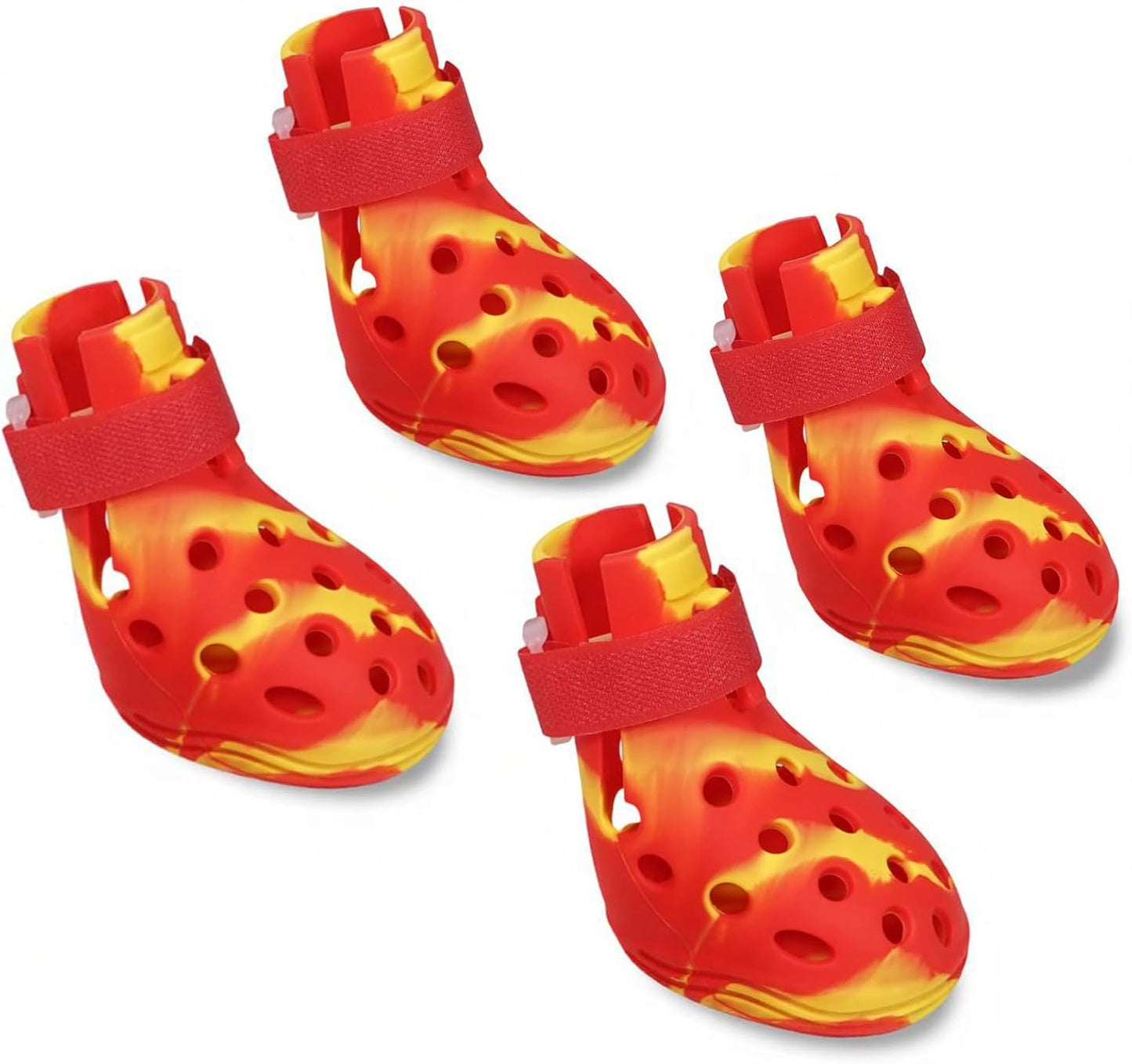 Dog Shoes for Hot Pavement and Snow, Silicone Dog Booties for Small Medium Large Dogs, Waterproof Paw Protectors- Non-Slip, Adjustable Straps, Dog Boots for Beach/Rain/Hiking (Yellow Red, L)