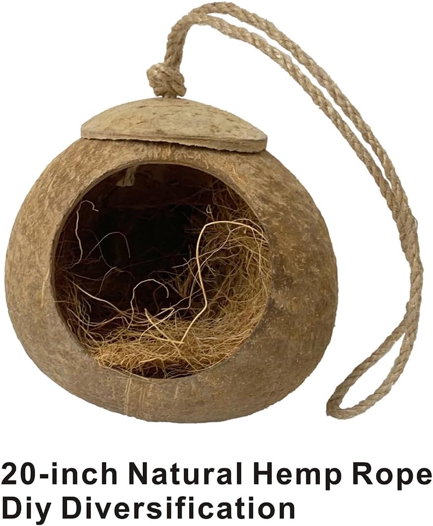 Bird Nest for Cage Natural Coconut Shell Birds House 2 Pack Parakeet Hide Breeding Hut Bird Cage Accessories & Decor Hamster Toys for Parrot Lovebirds Budgies Cockatiel Conure Finch Canary