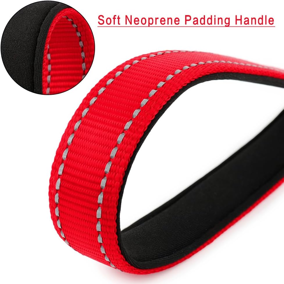 PLUTUS PET 10” Short Dog Leash, Reflective Nylon Padded Handle, Strong Traffic Leash with Carabiner Clip, Perfect for Large or Medium Dogs（10”，Red