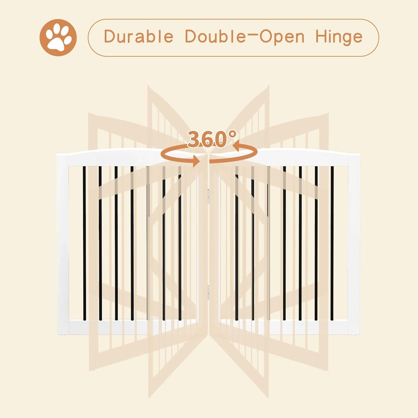 Freestanding Pet Gate for Dogs, Foldable Wooden Dog Gate for House, Extra Wide Indoor Pet Barrier for Stair, Doorway, Hall, Support Feet Included, 120 Inch Wide, 6 Panels 24", White